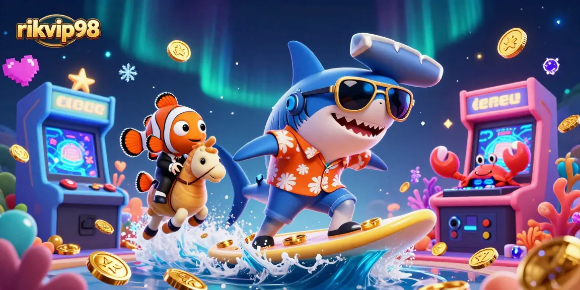 Engage in thrilling games at rikvip98 with exhilarating cartoon characters amid vibrant casino elements.