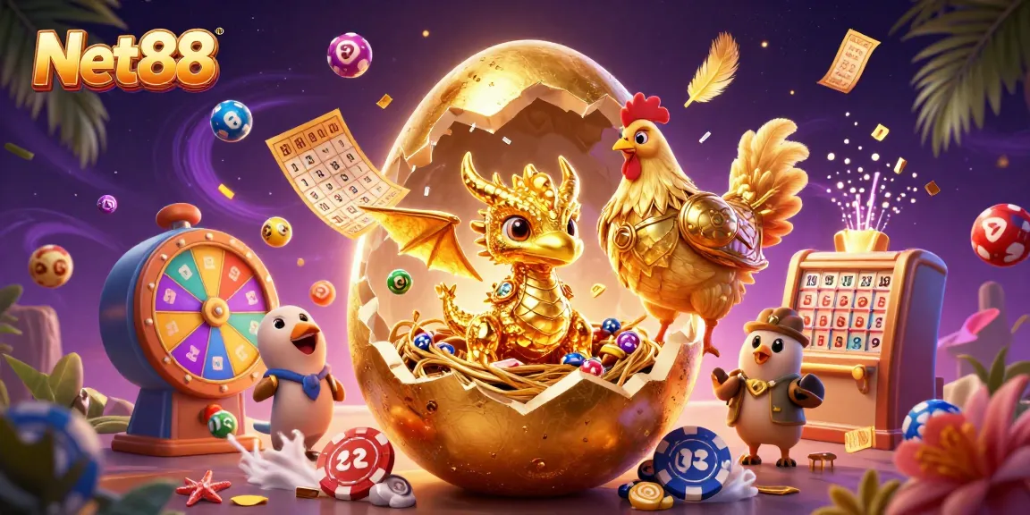 Engage with Net88's vibrant scene showcasing a golden dragon and gaming elements in a stunning illustration.