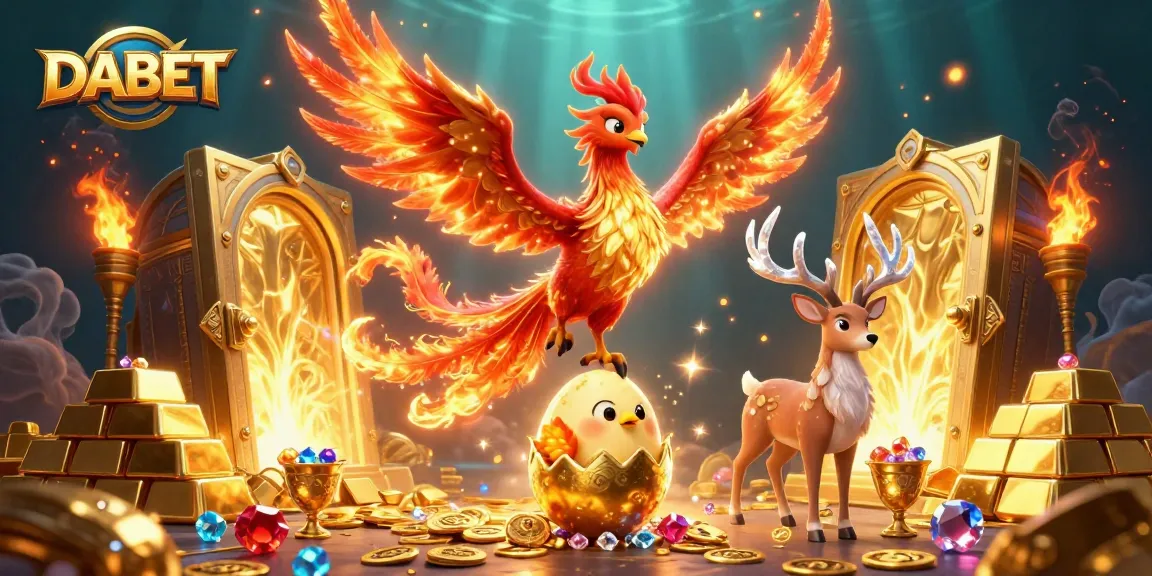 DABET offers an engaging casino experience with vibrant phoenixes and rewards in a rich, immersive environment.