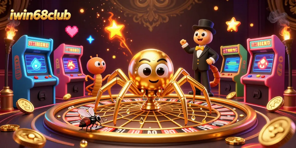 Play at iwin68club with a golden spider croupier and a roulette web for a thrilling gaming experience