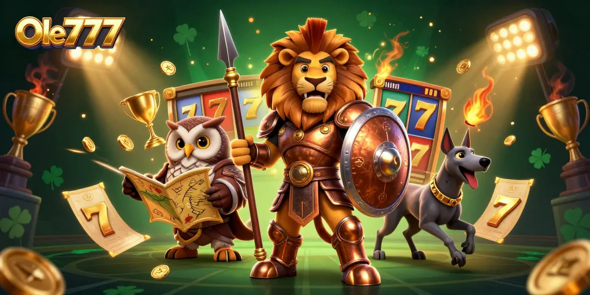 Experience the thrill of Ole777 with dynamic slot elements, a lion in armor, and engaging visuals.