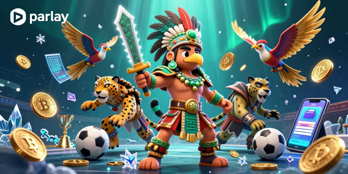 Discover parlay betting strategies with vibrant warriors, sports elements, and crypto coins.