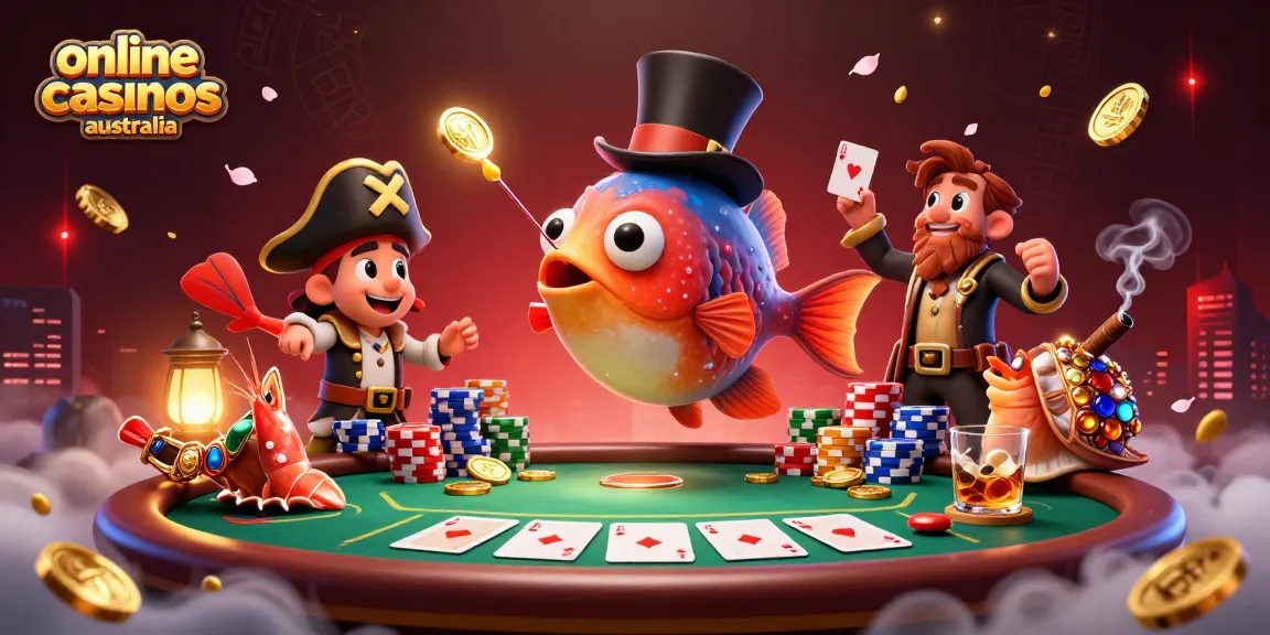 Engage with top online casinos Australia featuring an anglerfish, shrimp, and snail in vivid gambling scene.