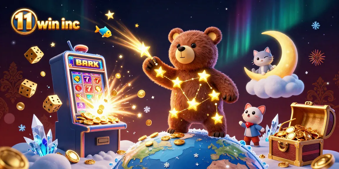 Engage with exciting jackpots at 11 win inc, featuring a dynamic scene of vibrant slot machines and animated characters.